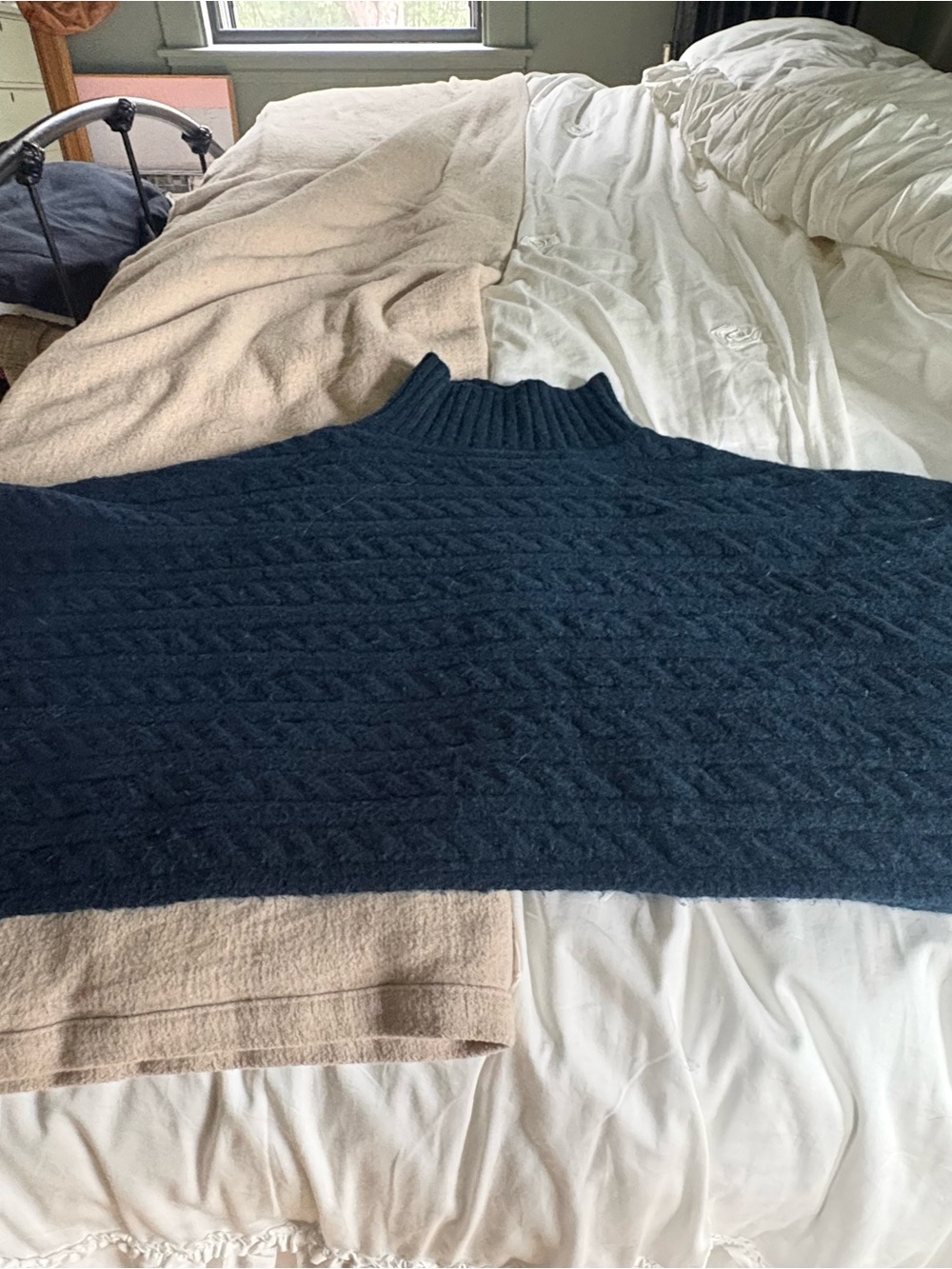 Anthropologie Dark Teal Cable-Knit Turtleneck Poncho